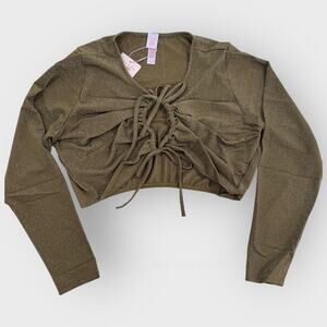 Savage Fenty Sleep & Shing Long Sleeve Crop Tee | Plus Size 2X | Green Glitter